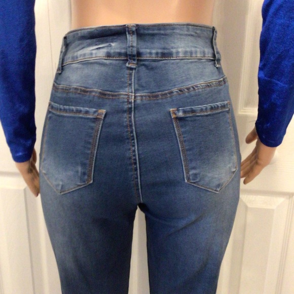 Sandpiper Womens Medium Wash Distressed Patched High Rise Skinny Jeans Size 14 - Picture 8 of 11